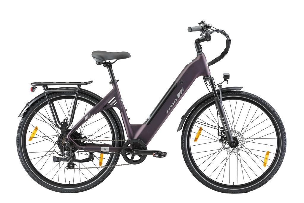 28'' 18Ah Pre-mium Elektrofahrrad E-Bike Pedelec 7Gang E-MTB E-Citybike, Elektrofahrrad 25KM/H für Damen und Herren ab 170 cm Wasserdicht dunkellila