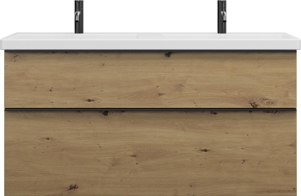 burgbad Eqio Keramik-Doppelwaschtisch inklusive Waschtischunterschrank mit 2 Schubladen, Breite 1230mm, SEYS123F5662C0001G0252
