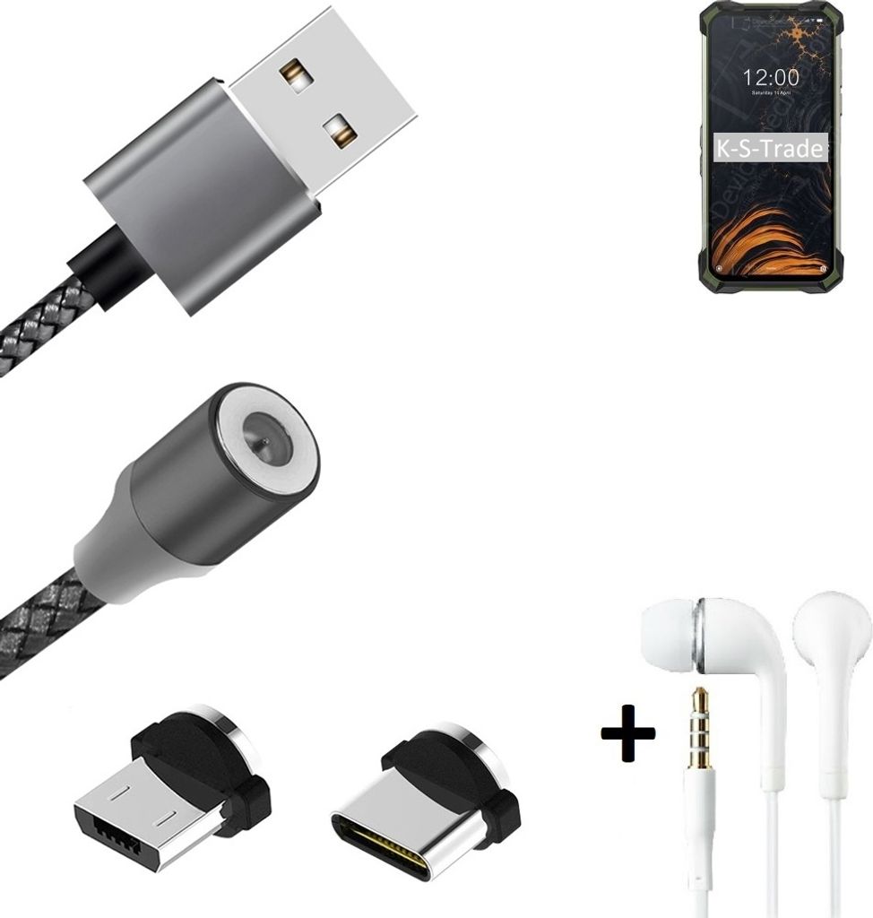 K-S-Trade Hochwertiges Magnet-Lade-kabel Sync-Kabel Daten-Kabel + Kopfhörer kompatibel mit Doogee S86 mit USB-Typ-C-Anschluss und