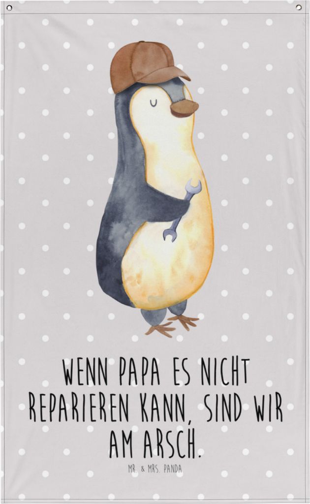 Mr. & Mrs. Panda Wandbild Wenn Papa es nicht reparieren kann, sind wir am Arsch - Grau Pastell - Geschenk, Gobelin, Wandschmuck, Wandtuch, Schraube...