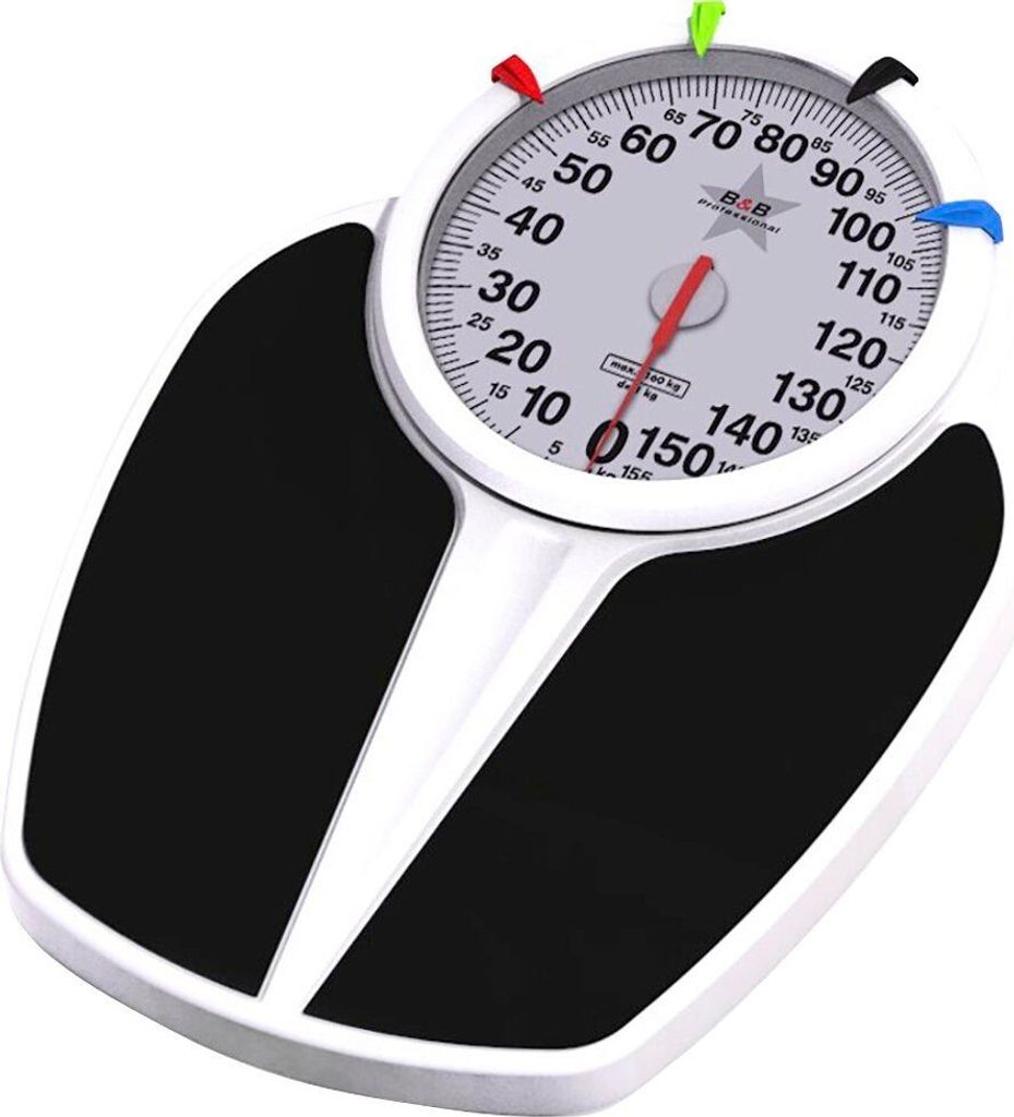 A mechanical personal scale with an analog dial.