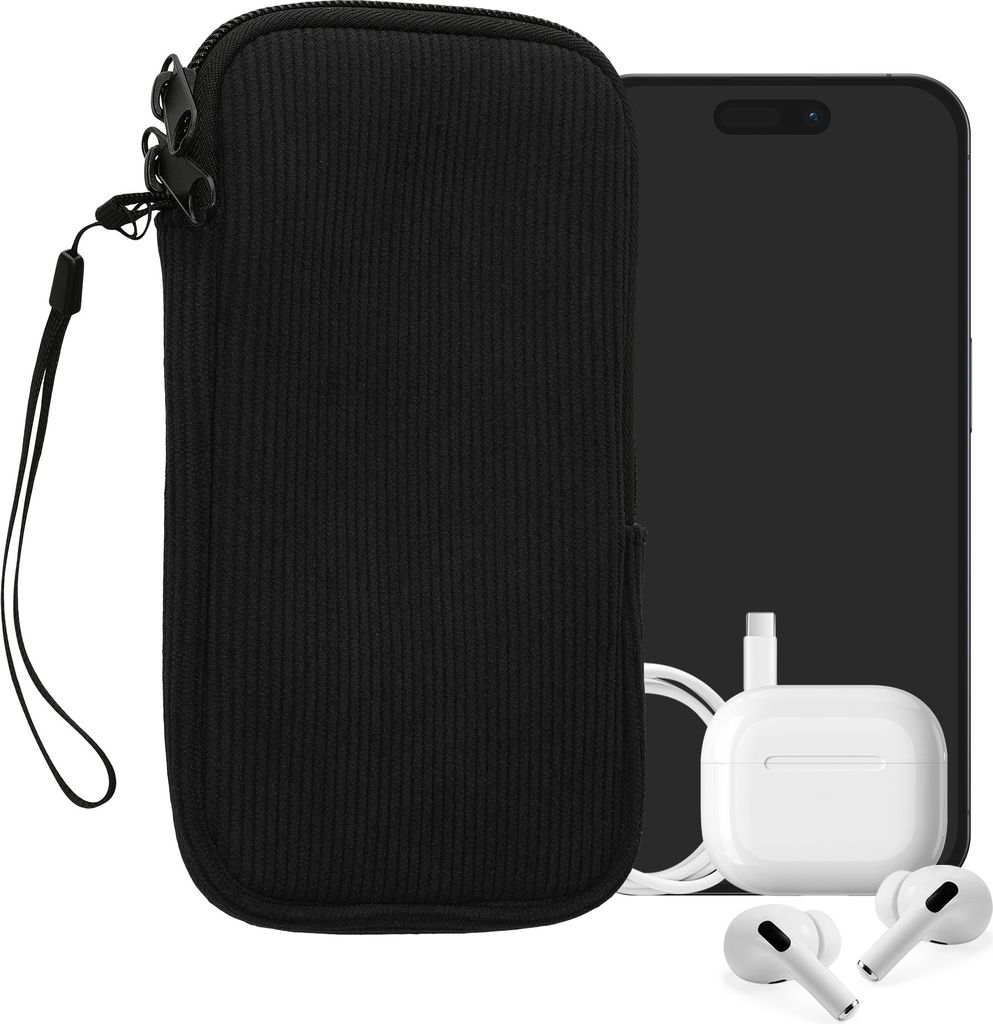 kwmobile Handytasche für XXL - 7" Hülle - Cord und Neopren Tasche mit Handschlaufe - Case 17,8 x 8,5 cm Innenmaße - Handyhülle in Schwarz