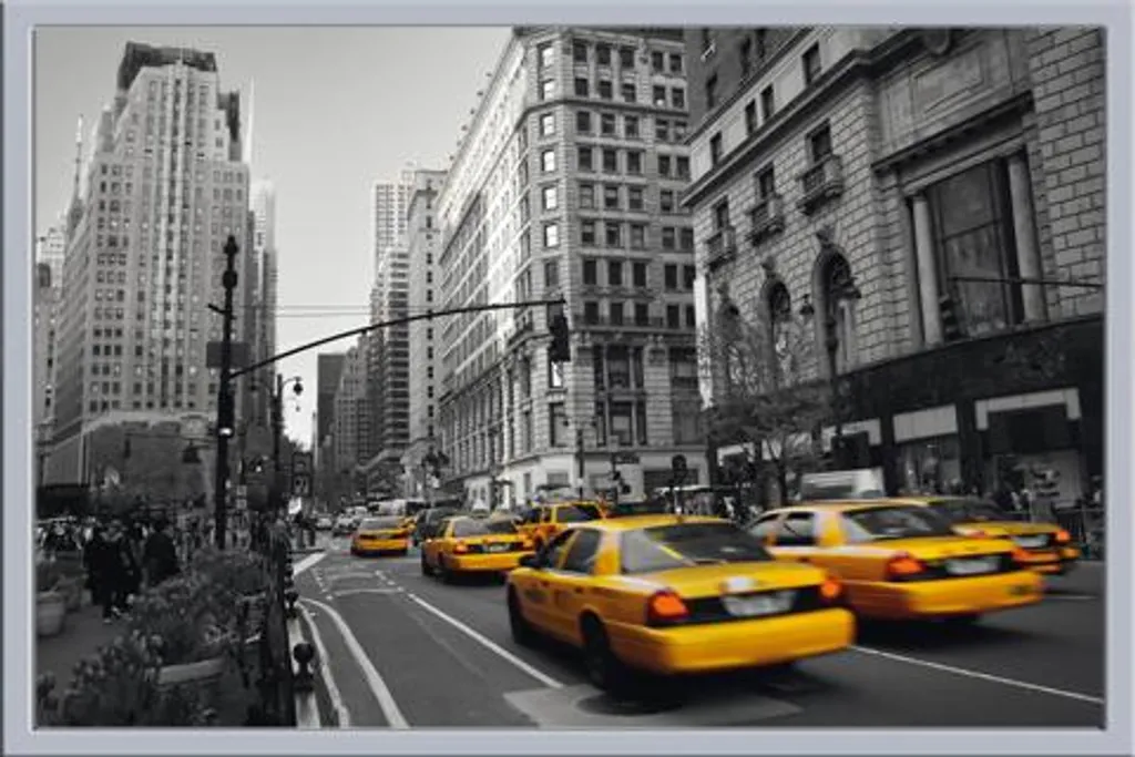 Idea Regalo Poster New York Taxi Giallo Cornice Argento Shinsuke