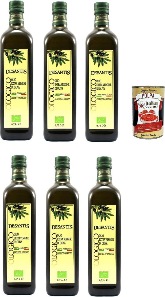 Desantis Olio Evo 100% Italiano, 100 % italienisches Natives Olivenöl extra, 6x 75cl, + Italian Gourmet polpa 400g