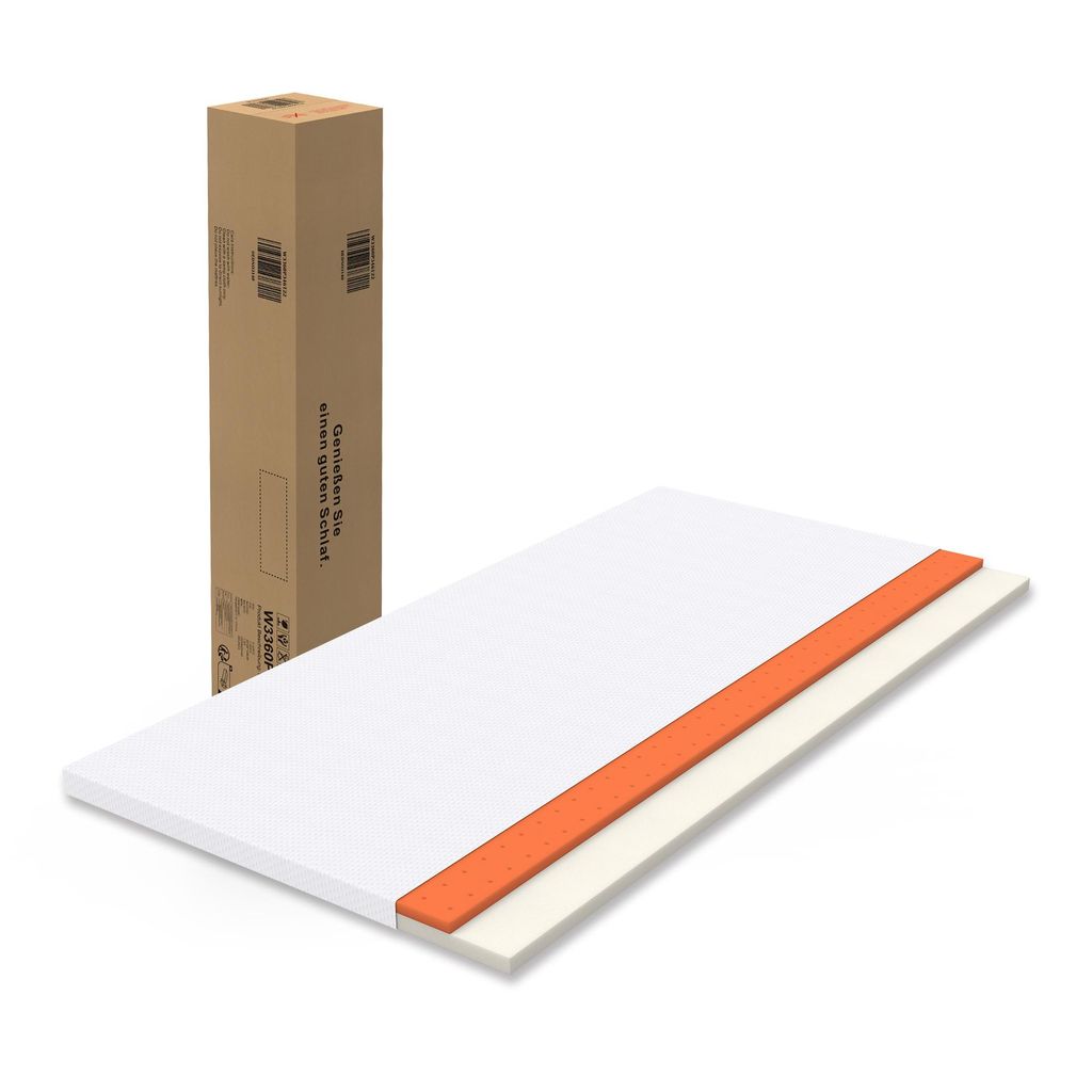 Comfortable mattress H3, medium strength, certified, washable, height 5cm, size 90cm × 200cm, China, orange 80% Foam, white mattress