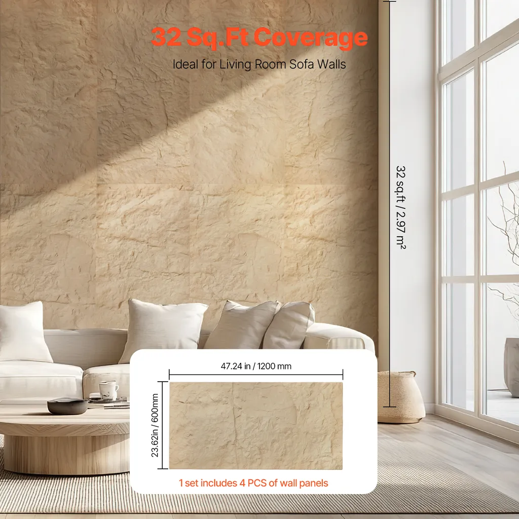 Rénovation murale rapide : Panneau 3D aspect pierre PU jaune sans pose