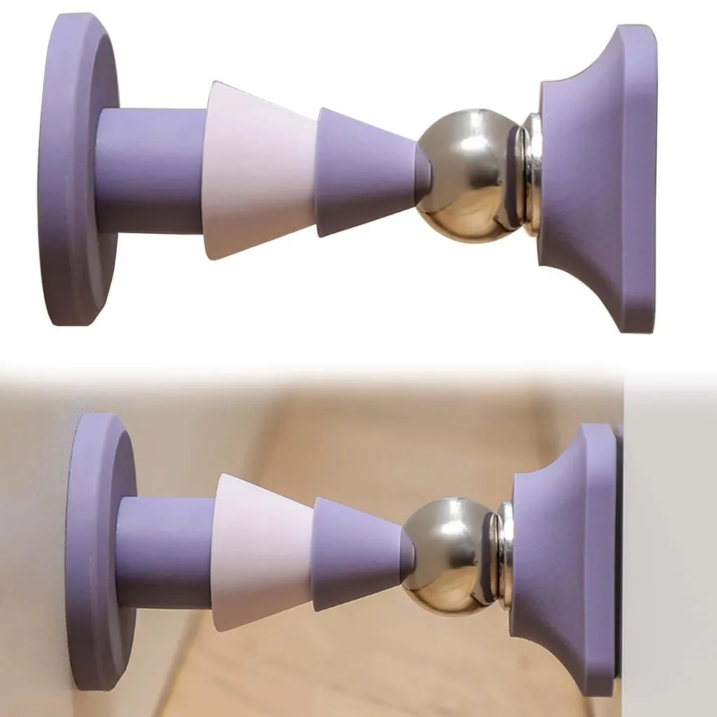 Arrêt de porte magnétique en silicone violet - Fixation double (sol/mur)