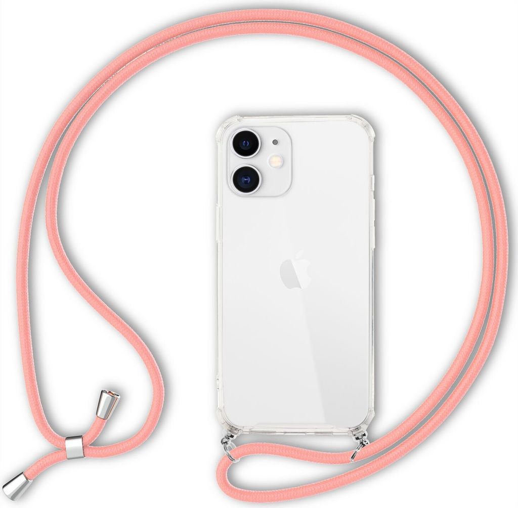 NALIA Handy Hülle mit Kette für iPhone 12 mini, Hard Case Kordel Cover Schale Pink