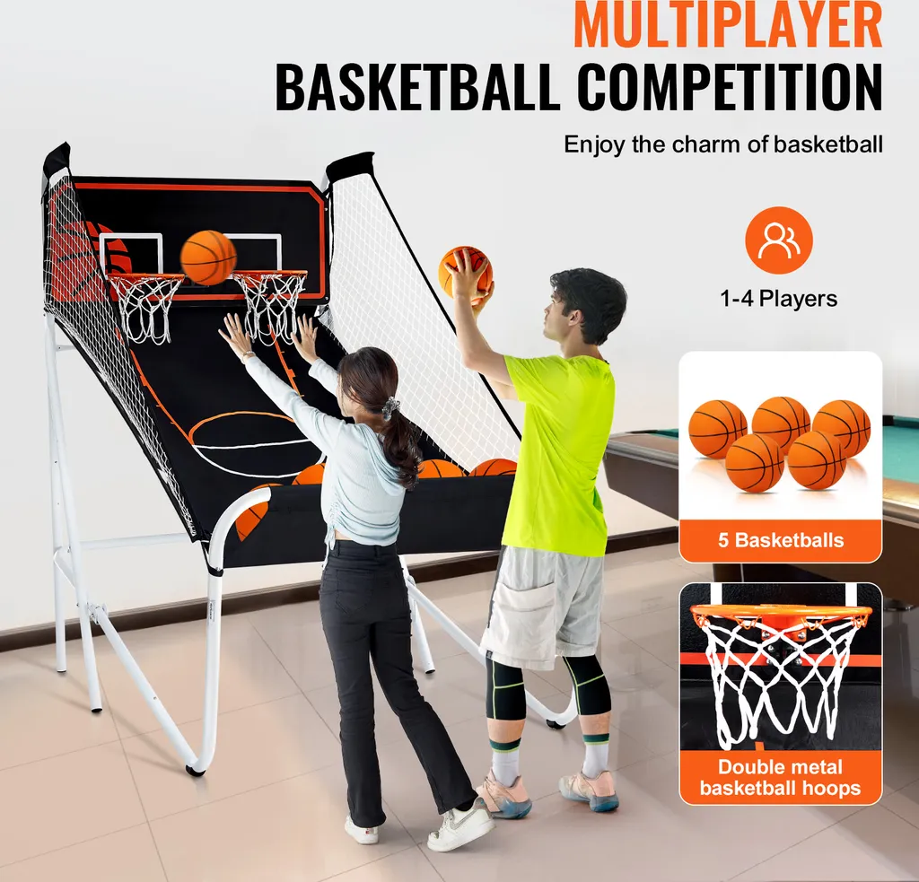 Arcade Basket-ball Pliable 5 Ballons et 8 Modes de Score Interactifs - 5