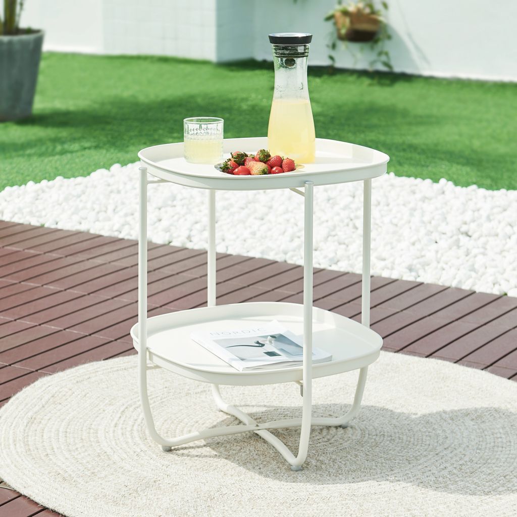 Tabletttisch ‘Sandefjord’ rechteckig mit 2 abnehmbaren Tabletts Stahl 57,5 x 46 x 46 cm Weiß