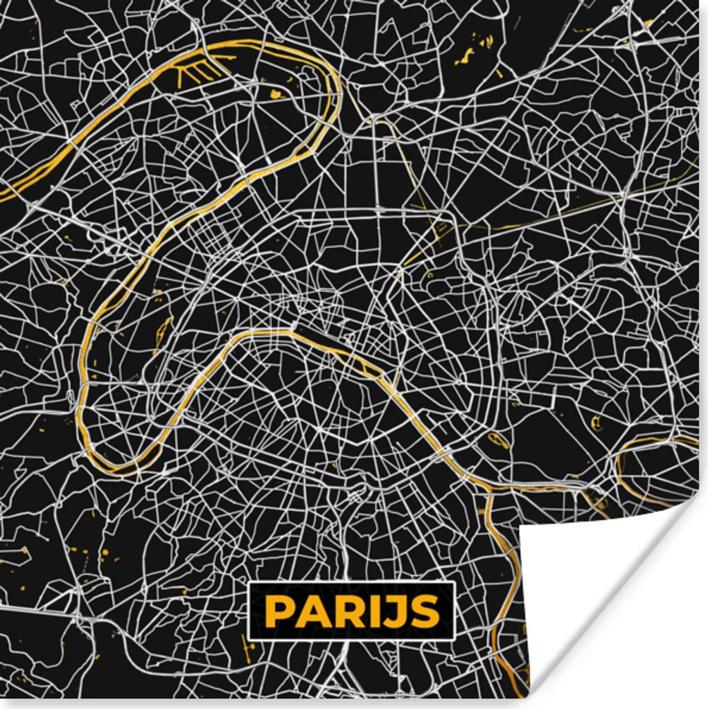 MuchoWow Poster Karte - Paris - Stadtplan - Gold - Karte 75x75 cm - Wand Dekoration