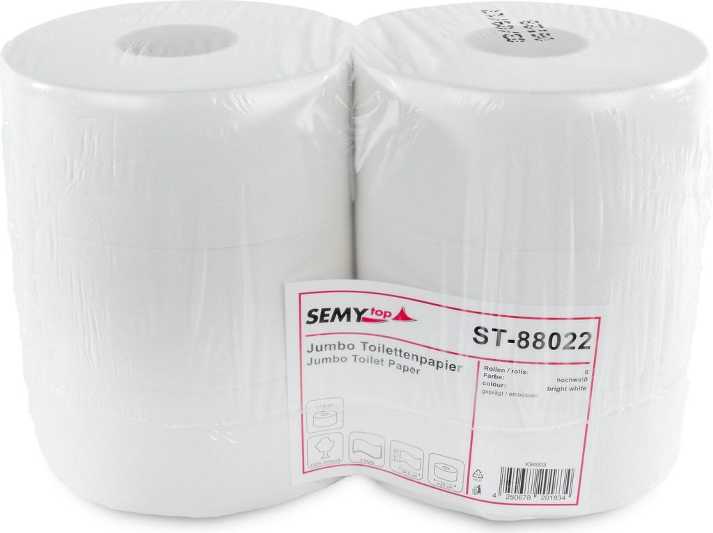 SemyTop Jumbo Toilettenpapier, 2-lagig, 6 Rollen