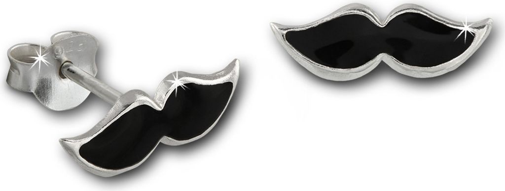 Teenie-Weenie Ohrstecker Kinder Silber schwarz Schnurrbart Ohrringe SDO8151S
