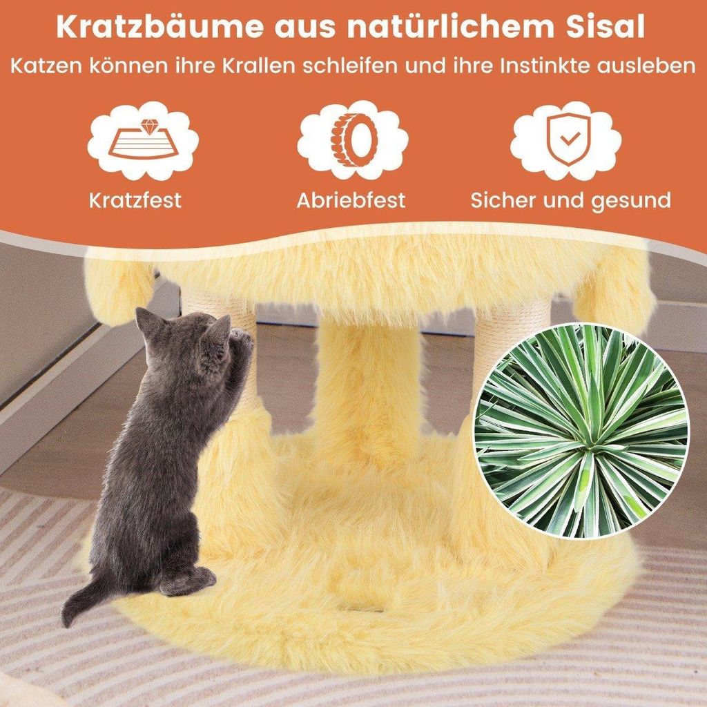 Kratzbaum Klein 93cm hoch Monster-Thema Katzenbaum mit 2 Katzenhöhlen Rosa+Gelb