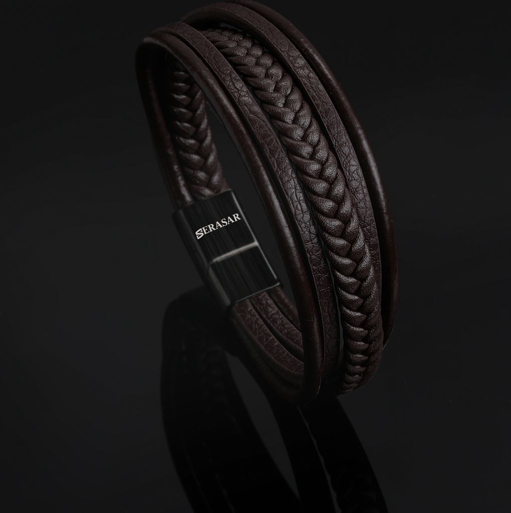 SERASAR | Pánsky Náramok z Pravej Kože [Braid] z Stainless Obrázok produktu 