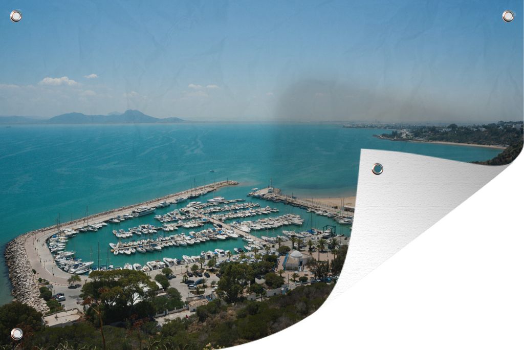 MuchoWow 90x60 cm Outdoor-Poster Gartendeko Sichtschutz Garten Poster für den Garten Der Hafen von Sidi Bou Said bei Tunis