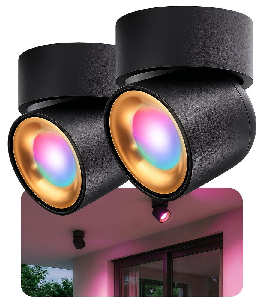 SSC-LUXon 2x AYONA LED Deckenleuchte schwarz schwenkbar IP65 - GU10 SMART WLAN 5W RGB CCT dimmbar 230V - moderne Lampe für Badezimmer