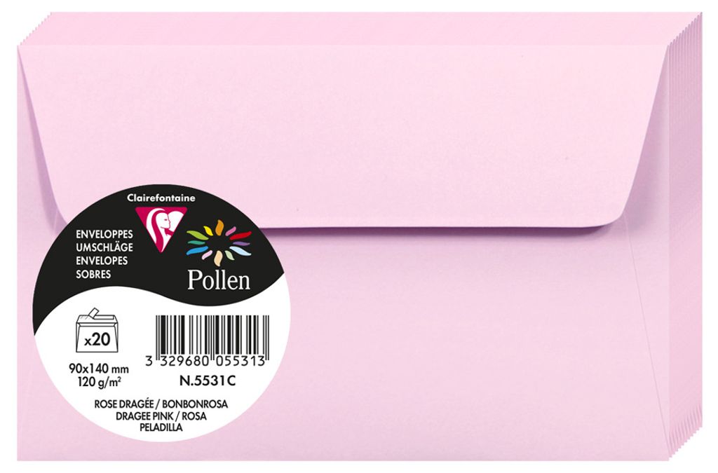 Pollen by Clairefontaine Briefumschlag 90x140 mm bonbonrosa 20 Briefumschläge