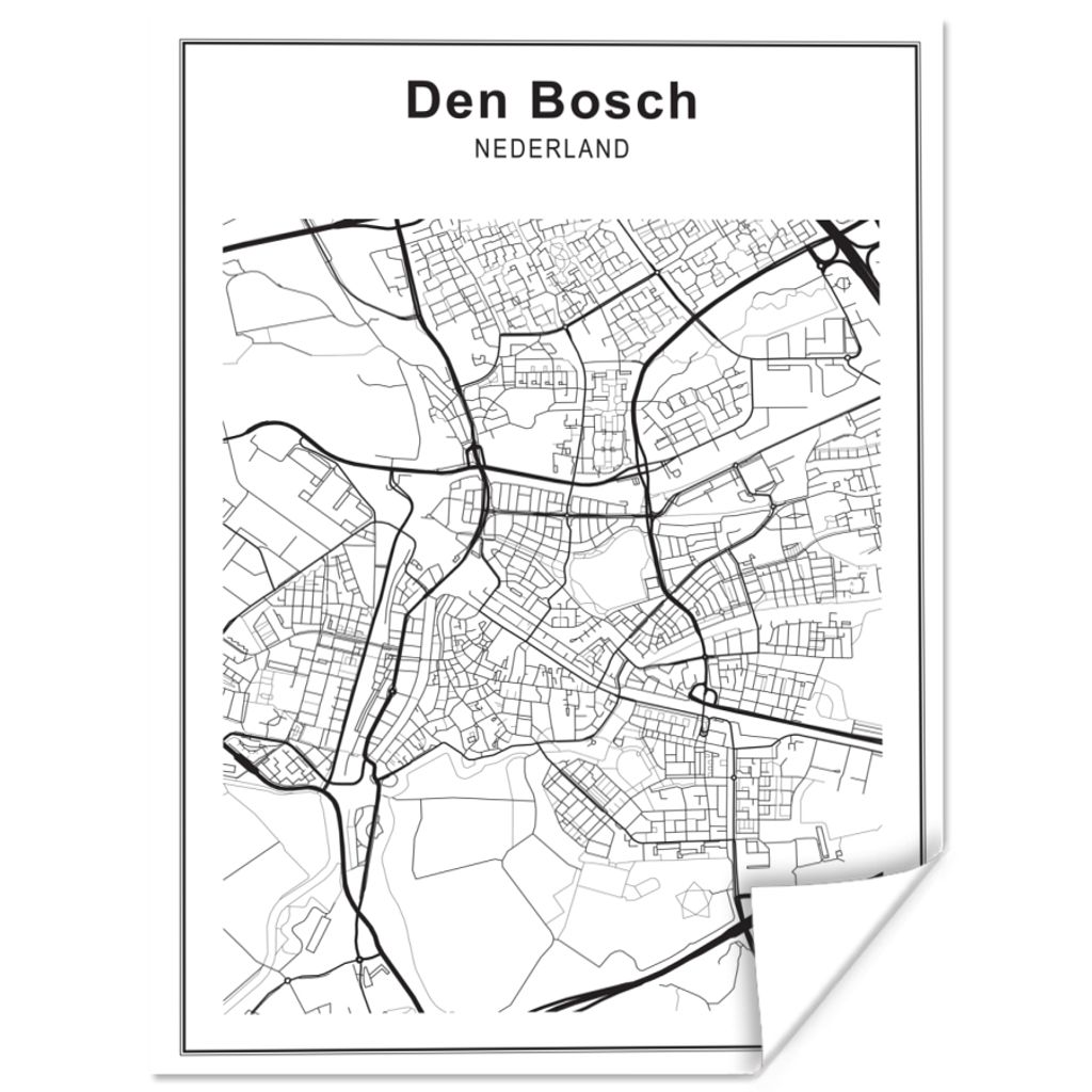 MuchoWow Poster Stadtplan - Den Bosch - Schwarz und Weiß 120x160 cm - Wandbilder