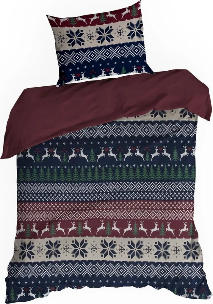 EUROFIRANY Parure de Lit de Noël en Coton 140x200 cm Bleu Rouge Vert