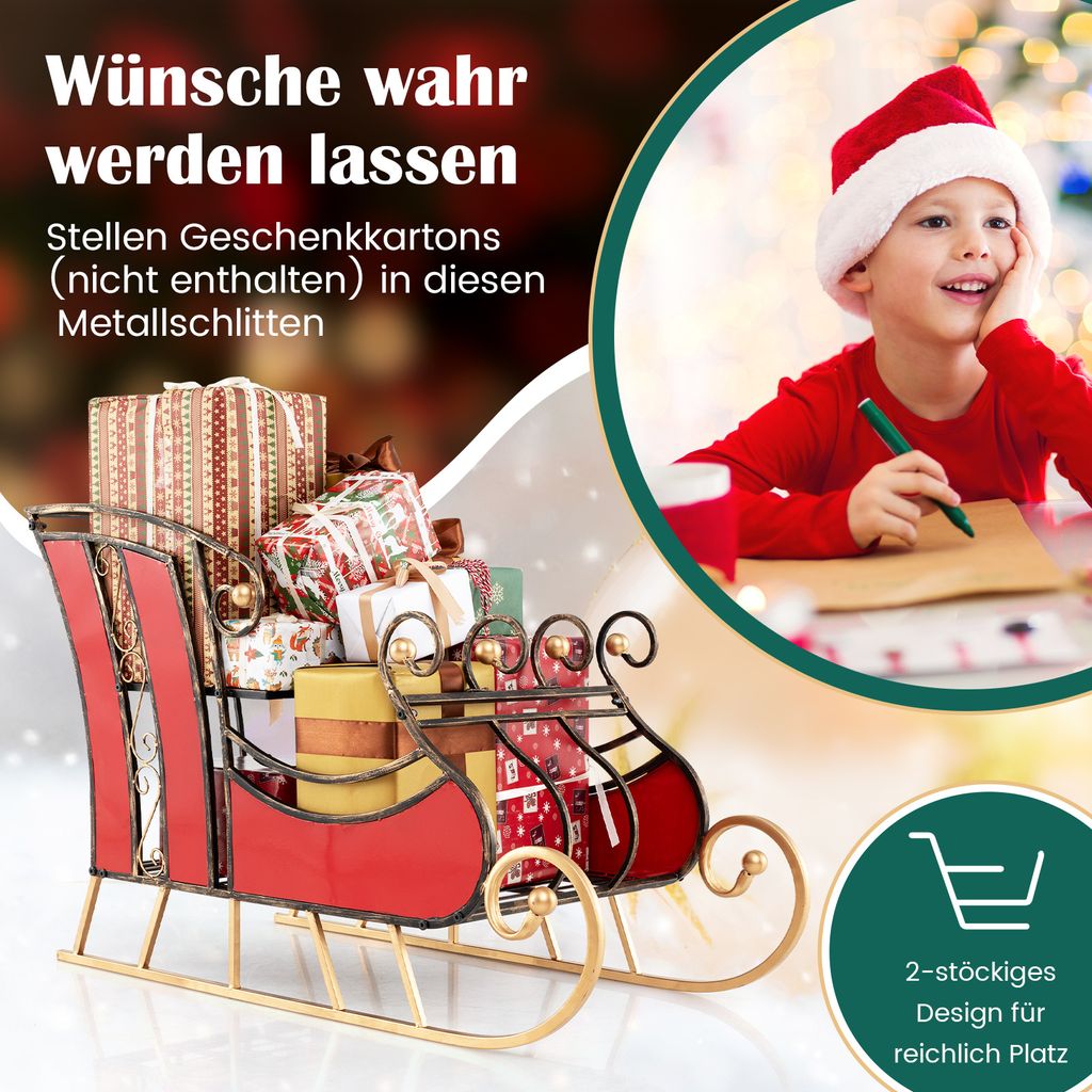 COSTWAY Dekorativní sáně kovové, vánoční sáně na Vánoce, Obrázek produktu 7