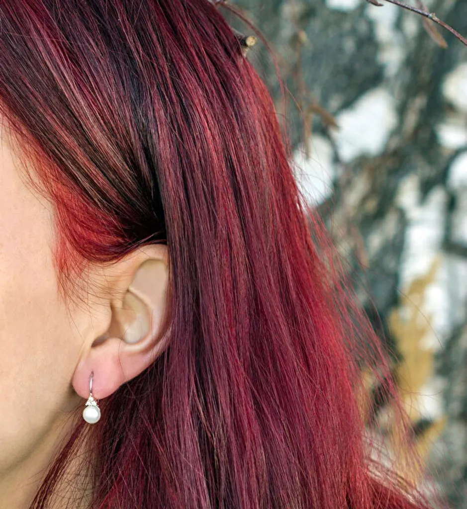 Boucles d'oreilles en argent avec perle d'eau douce de 8mm haute brillance