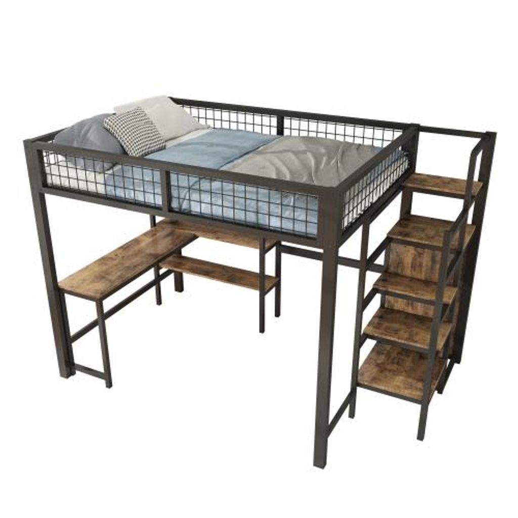 Hochbett mit Schreibtisch, Lattenrost, Rausfallschutz und Produktbild 