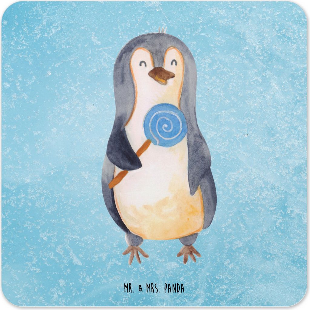 Mr. & Mrs. Panda Untersetzer für Gläser Pinguin Lolli 15er Set - Eisblau - Geschenk, Glas-Untersetzer, Süßigkeiten, Pinguine, Naschen, Tassen-U...