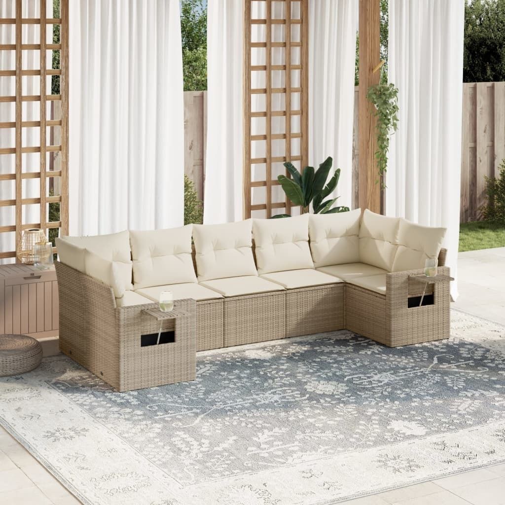 7-tlg. Garten-Sofagarnitur mit Kissen Beige Poly Rattan 3220587