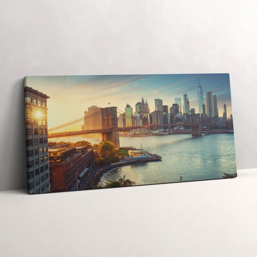 New York Manhattan Brooklyn-Brücke – Leinwandbild Wandbild – 100x50 cm – Leinwandbilder – Wandbilder – Schlafzimmer – Flur