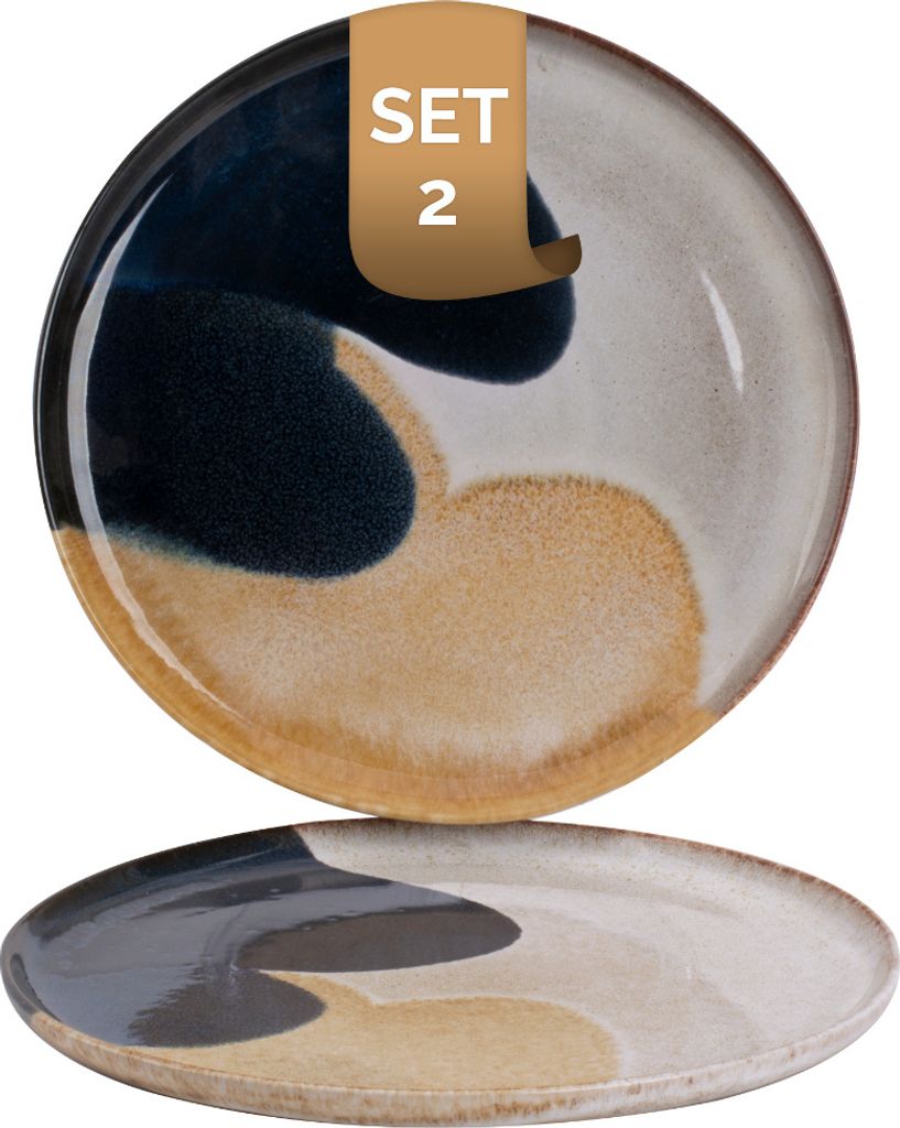 2 x Palmer Aquarel Teller flach, Steingut farbig, Ø 28 cm, für ein 2 Pers Gedeck, mediterran, spülmaschinenfest, Form und Oberfläche kunstgewer...