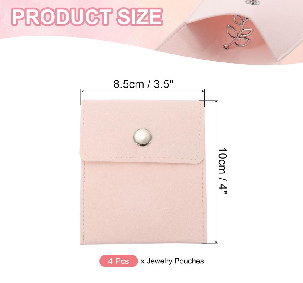 4er-Pack 8.5x10cm Schmuckbeutel, Samtbeutel mit Druckknopf, tragbare Aufbewahrungstasche fš¹r Ohrringe, Armb?nder, Halsketten, Ringe, Uhren, Pink