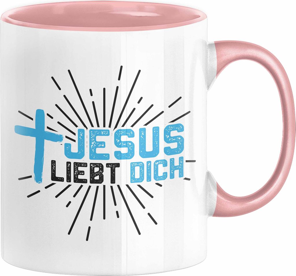 Jesus Liebt Dich Tasse Geschenk Ostern Christentum Kirche Gläubiger Geschenkidee Kaffee-Becher Häferl (Rosa)