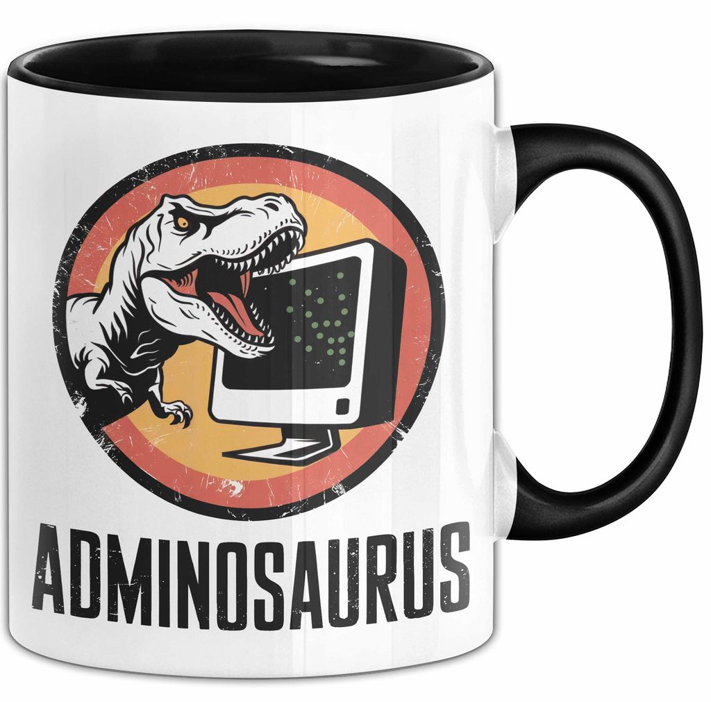 IT Informatiker Nerd Tasse Geschenk Adminosaurus Spruch (Schwarz)