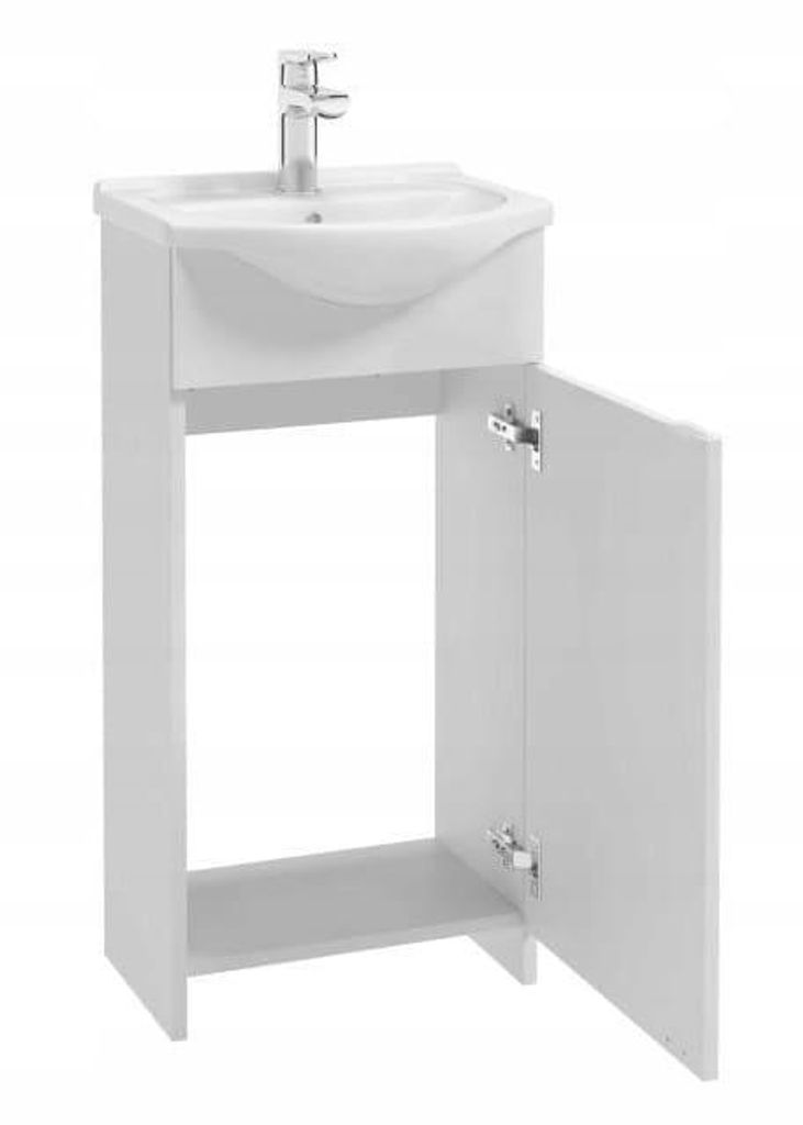 Badezimmerschrank mit Waschbecken 86x45 cm weiß, Badmischer Produktbild 