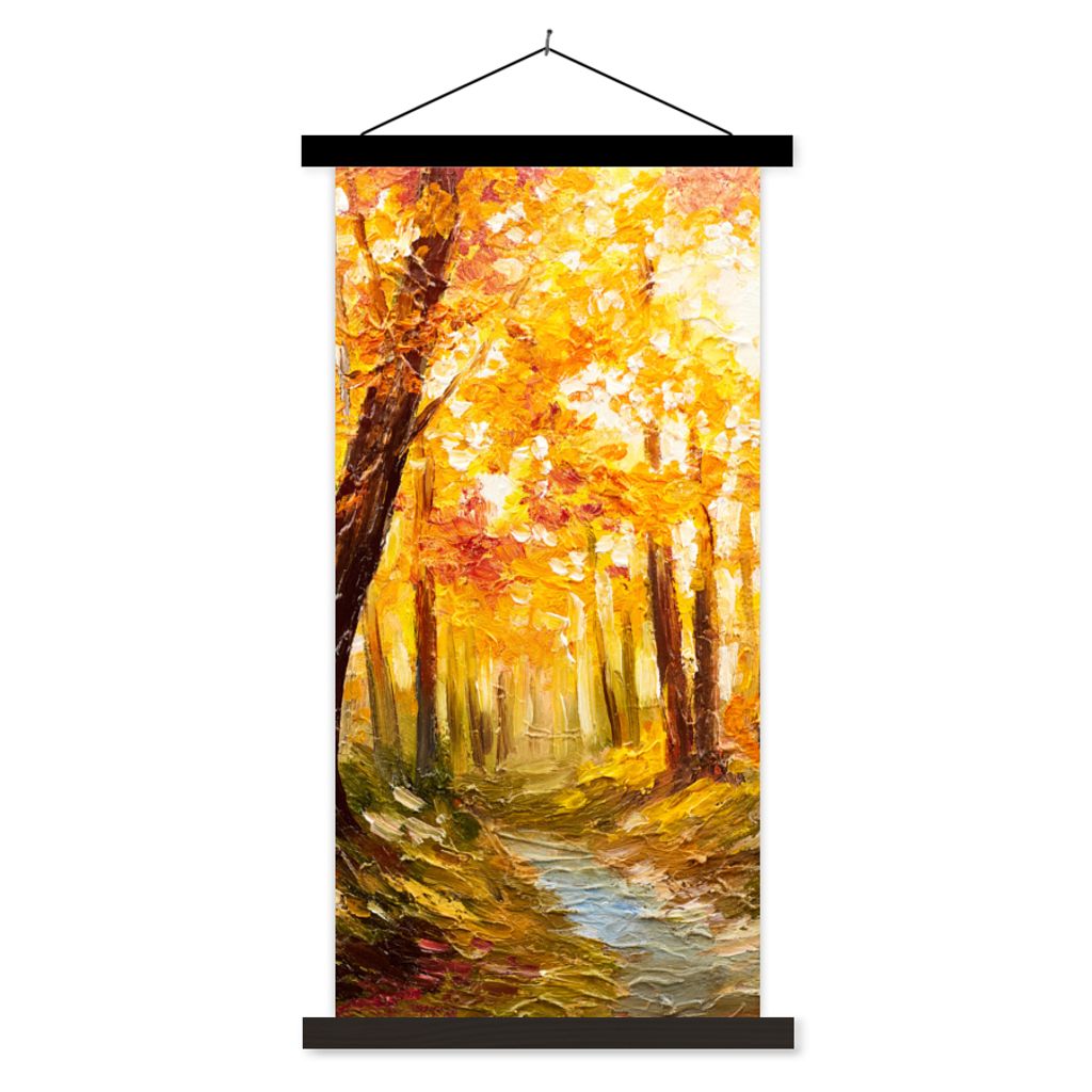 MuchoWow Textilposter Gemälde - Herbst - Wald - Ölgemälde 40x80 cm mit schwarzem Rahmen - Wandemalerei