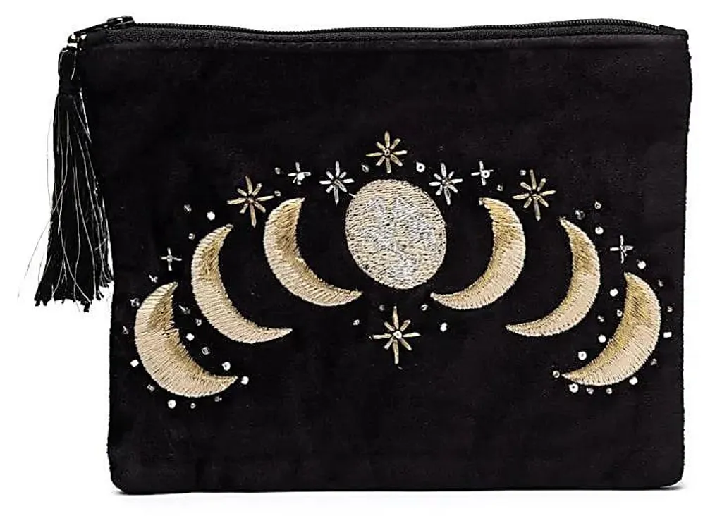 Trousse de rangement en velours phases de lune noir pour vos bijoux