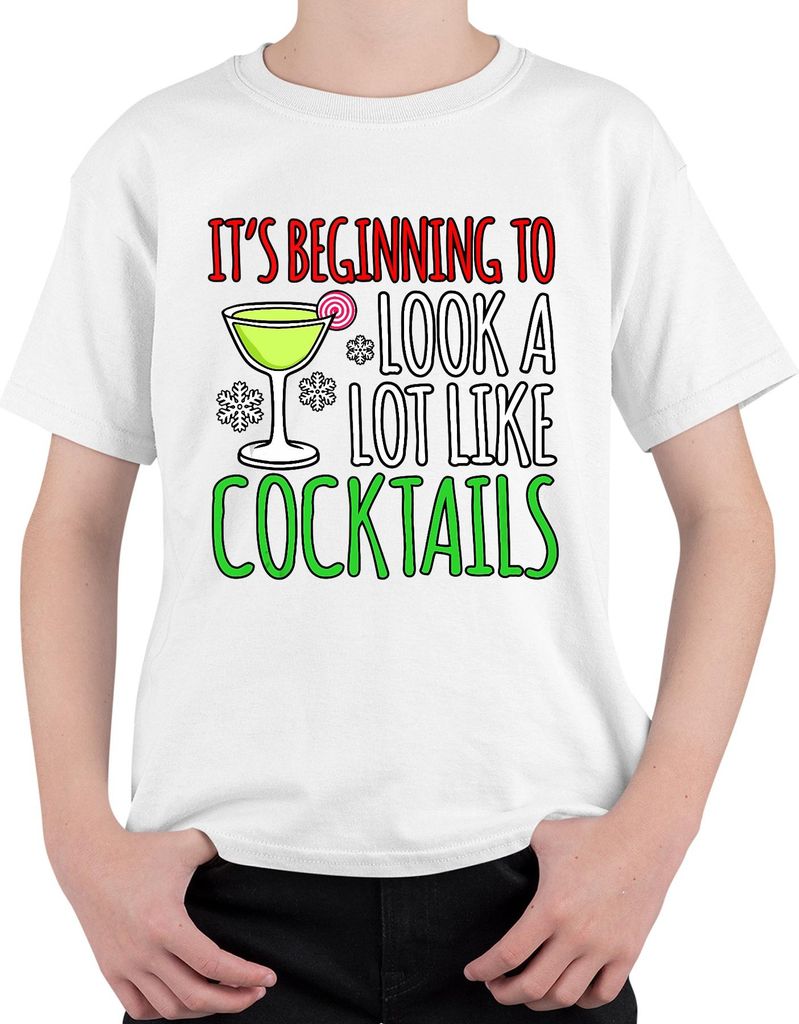 It's Beginning To Look Like Cocktails Weihnachten Party Geschenk Uni Kinder T-Shirt, Weiß, 104