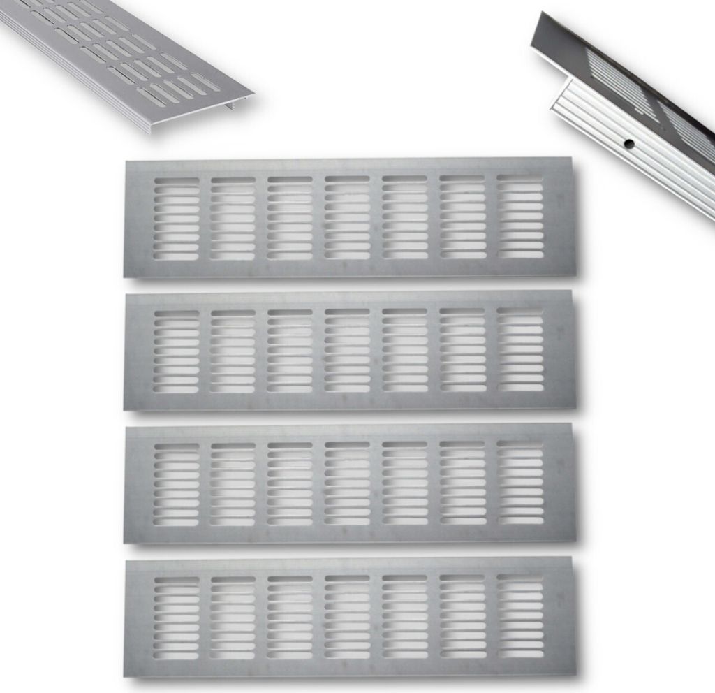 HOOZ 4x Aluminium Lüftungsgitter silber 30 x 8 x 1,2 cm für ideale Belüftung, Belüftungsgitter für Küche, Bad, Toilette, Garage und Wohnzimme...