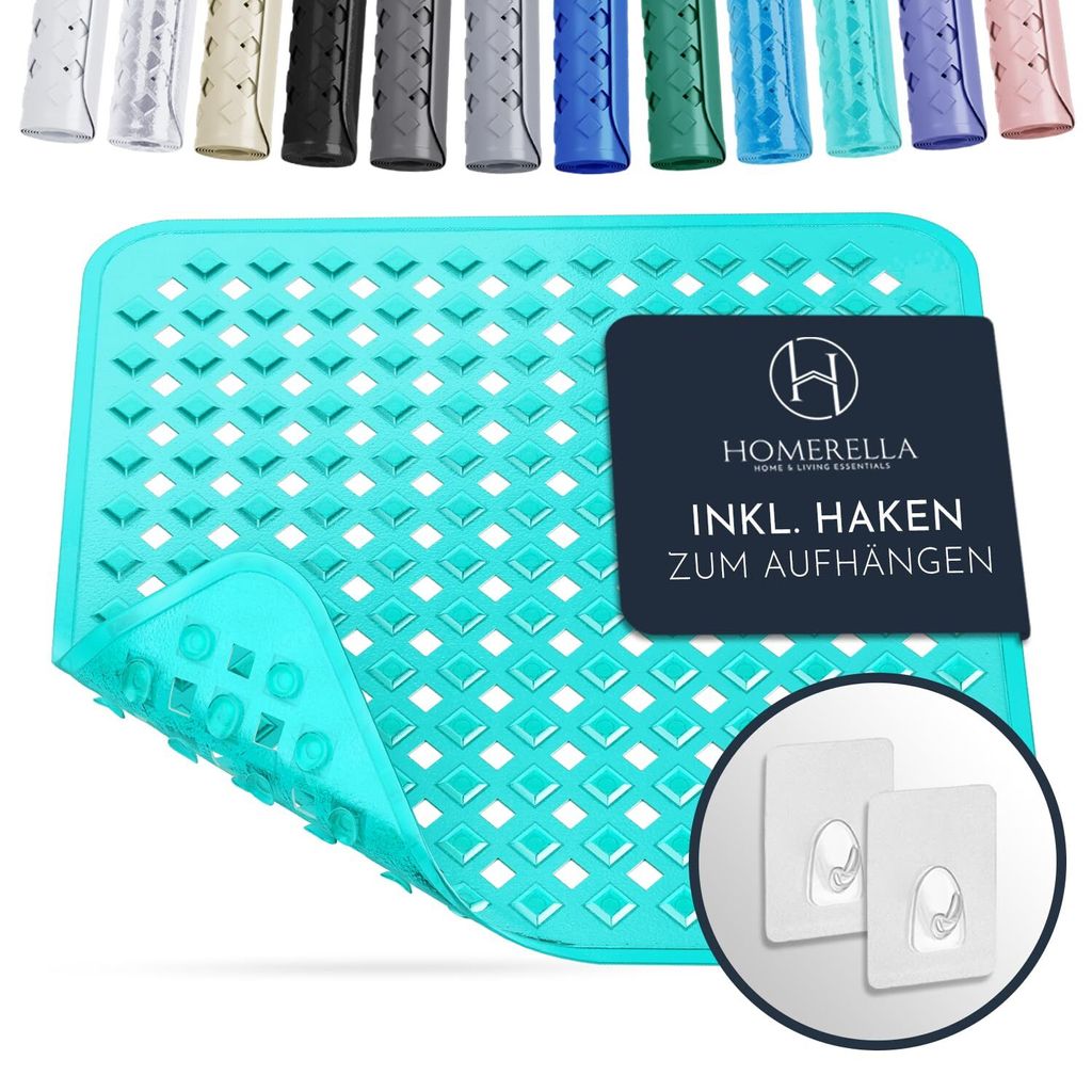 Homerella Duschmatte rutschfest 53x53cm - 100% BPA frei - 2 Haken zum Aufhängen - Antirutschmatte Dusche hautsensitiv, Duscheinlage maschinenwas...