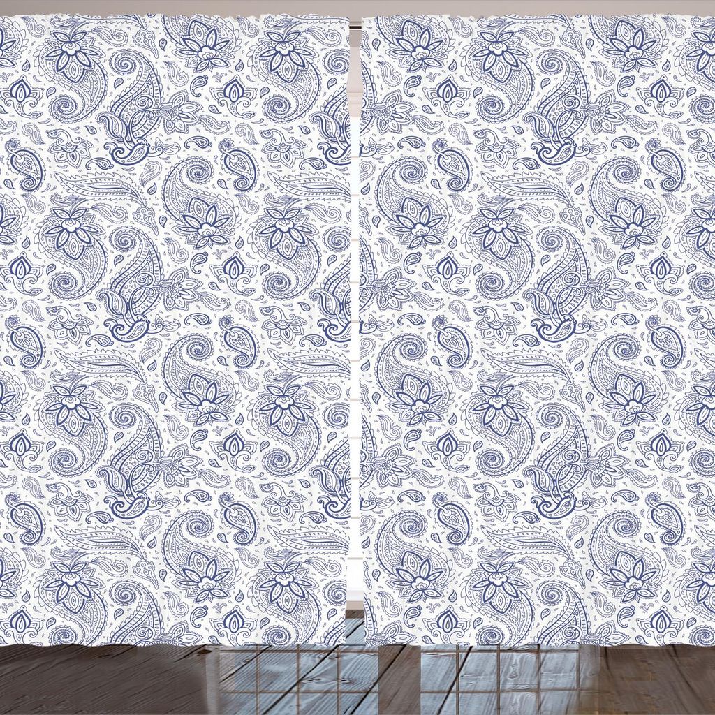 ARANDE Paisley Gardine, Abstrakte Backgrounded Hand gezeichnete Art Pattern mit Blumen Blätter und Knospen, 280 x 225 cm, Schwarz und weiß