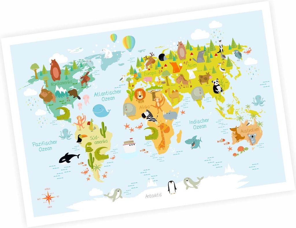 Kinder Lernposter Weltkarte modern - Größe: A3 - 420 x 297 mm