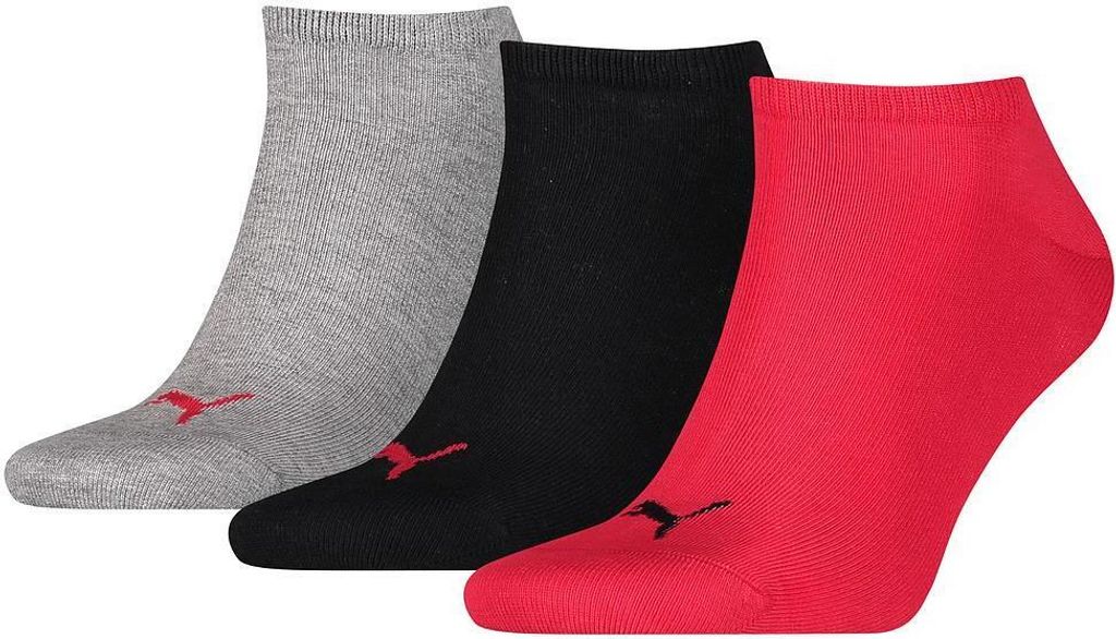 Puma Unisex Sneakersocken für Erwachsene, 3er-Pack RD266 (46-48 EU) (Schwarz/Rot/Grau)