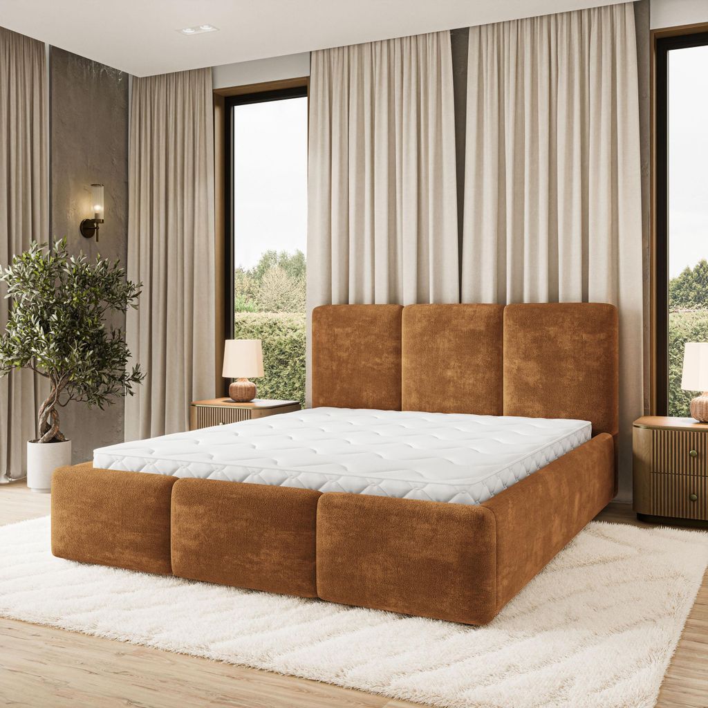 Masseno Polsterbett MORENA LM 140x200 cm, Polsterbett mit Bettkästen - Hellbraun, LUMO 35