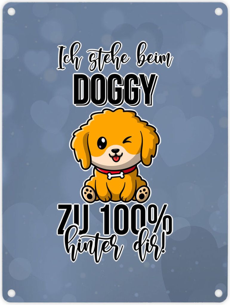 Doggy Style Metallschild in 15x20 cm in Blau Ich stehe beim Doggy zu 100 %