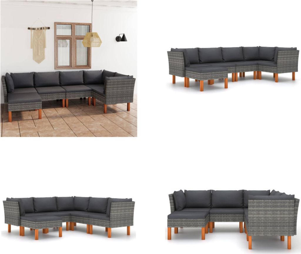 vidaXL 6 tlg. Garten Lounge Set mit Kissen Poly Rattan Grau Produktbild 