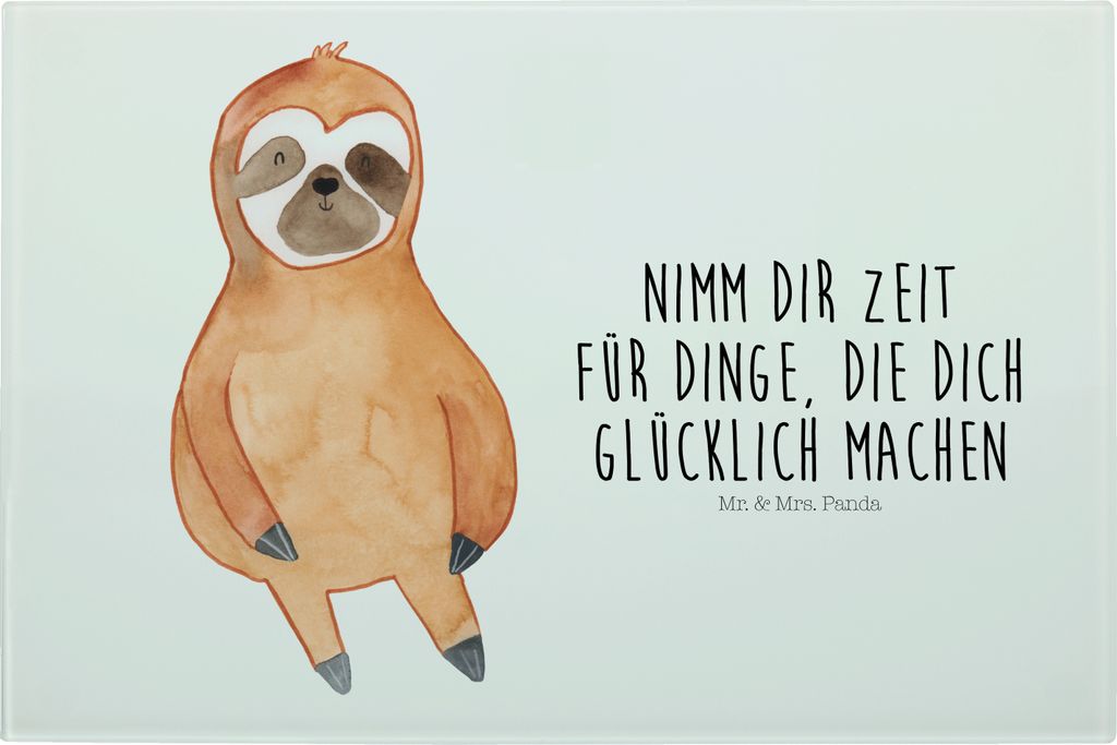 Mr. & Mrs. Panda Frühstücksbrett Faultier Zufrieden - Weiß - Geschenk, Schneidebrett Glas, Frieden, Vesperplatte, Pause, Glück, Schneideunterla...