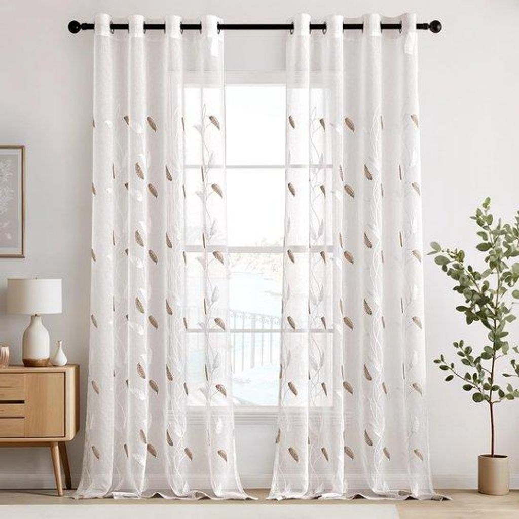 Weisse Vorhänge mit Blattmuster 140x245cm Stoffvoile