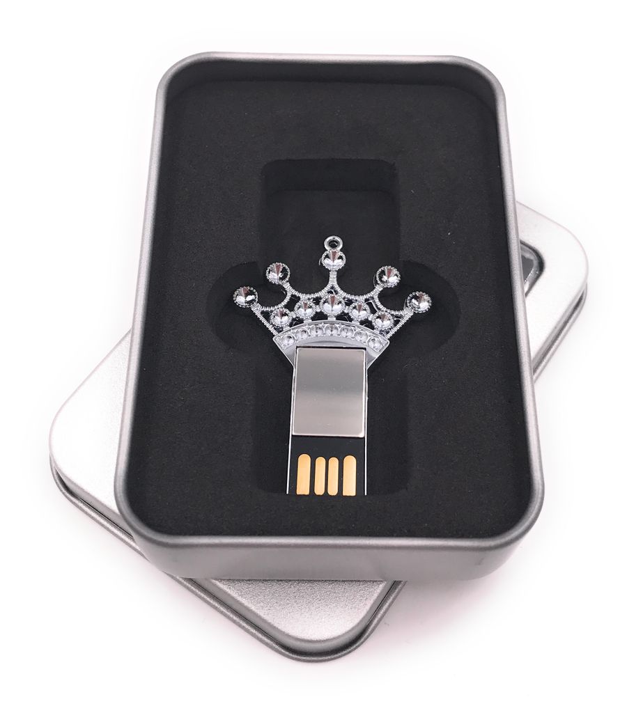 Onwomania Krone König Königin silber Glitzer Strass USB Stick in Alu Geschenkbox 32 GB USB 2.0