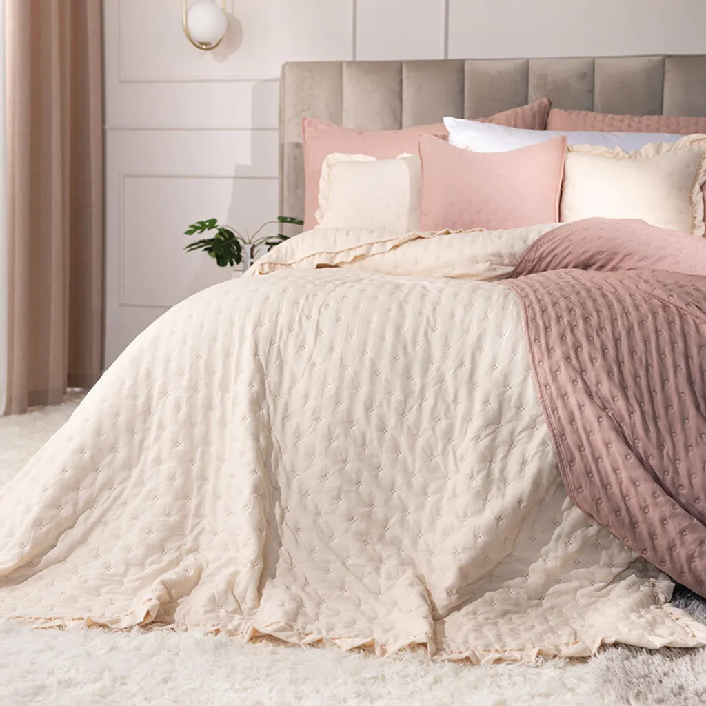 Copriletto MARKIZETA WERONA Beige 170x210cm con Volant - Eleganza